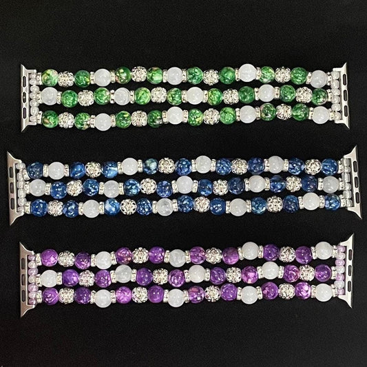 Watch Band With Acrylic, Cloud, and Rhinestone Beads Compatible with Apple Watch, Multiple Colors and Custom Sizing!