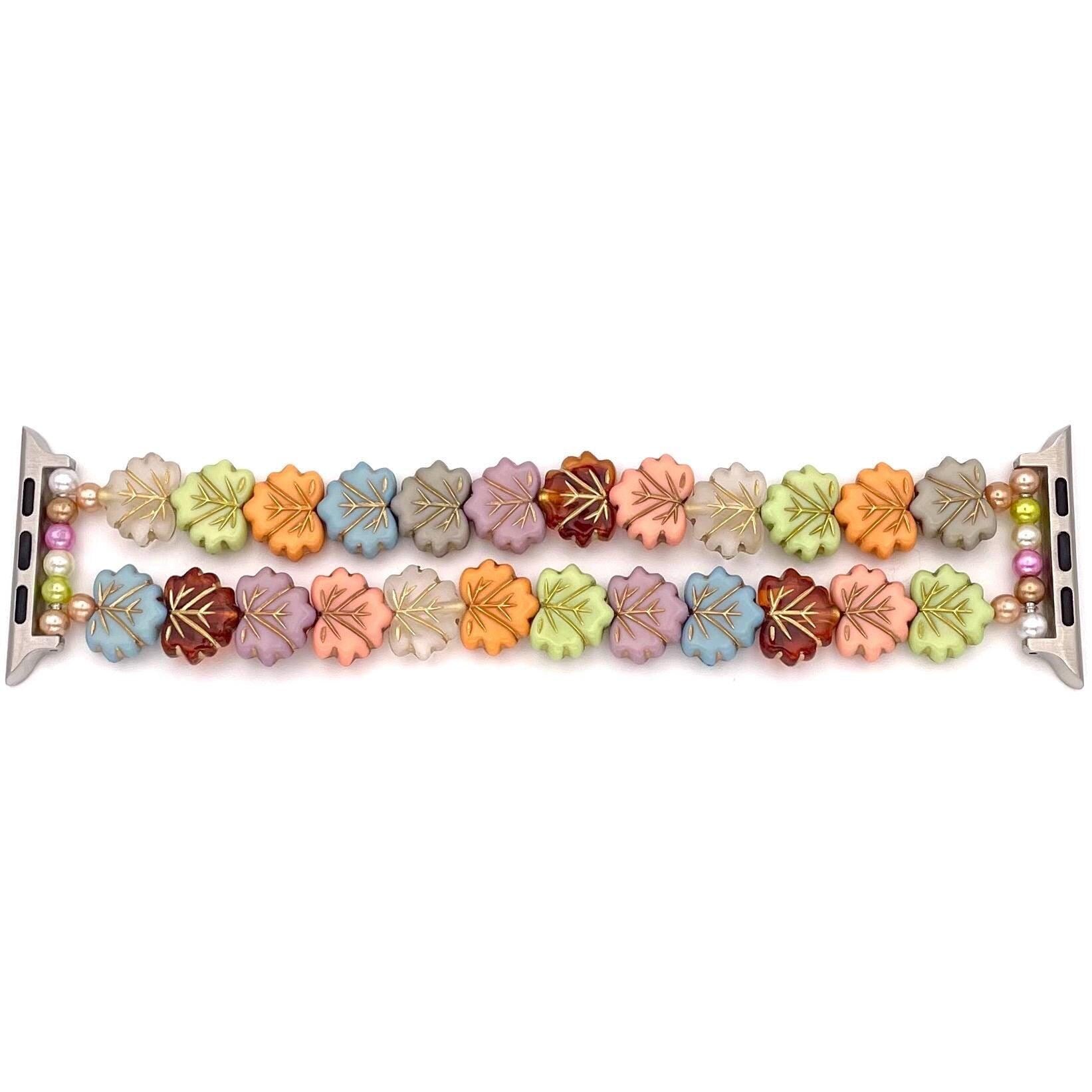 Colorful Leaf Watch Band Compatible with Apple Watch Made with Acrylic Beads