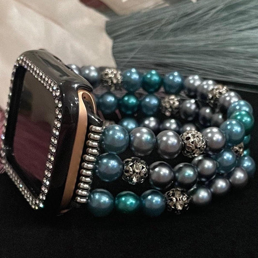 Classy Watch Band Compatible with Apple Watch Made with Acrylic and Imitation Pearl Beads