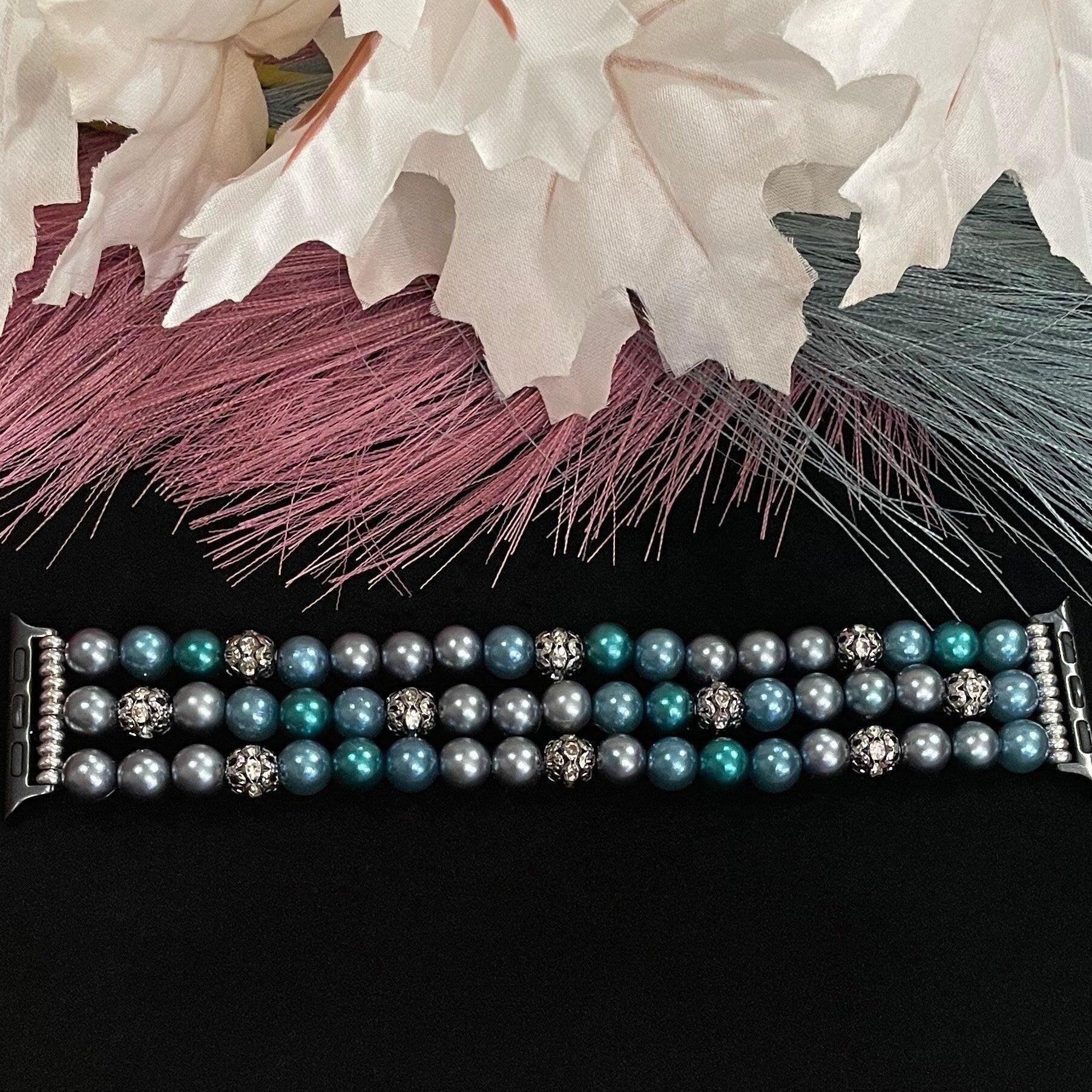 Classy Watch Band Compatible with Apple Watch Made with Acrylic and Imitation Pearl Beads