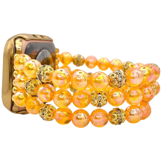 Orange Transparent Watch Band Bracelet Compatible with Apple Watch Made with Acrylic and Rhinestone Beads