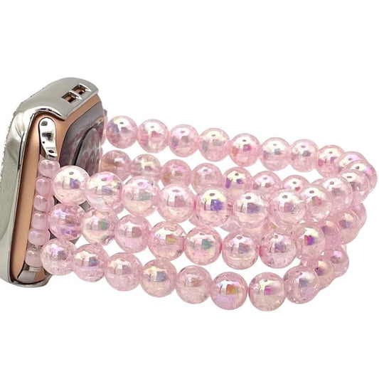 Pastel Pink Watch Band Compatible with Apple Watch with Acrylic Burst and Rhinestone Beads