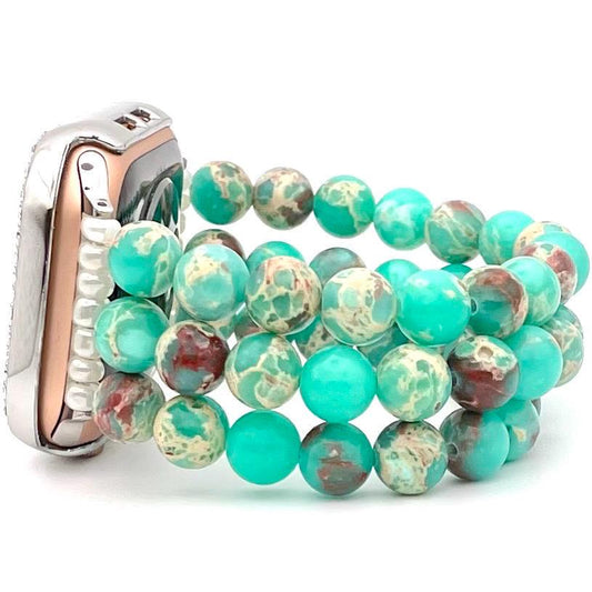 Custom Natural Stone Turquoise Sea Sediment Jasper Watch Band Compatible with Apple Watch