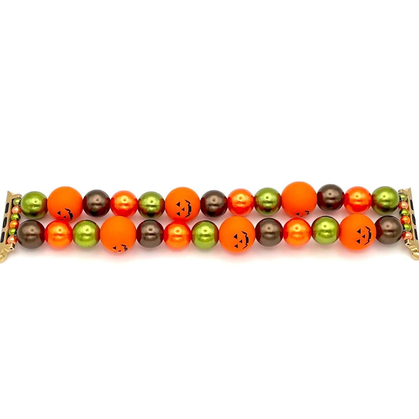 Fall Pumpkin Chunky Large Bead Watch Band Compatible with Apple Watch Made with Silicone Jack O Lantern and Acrylic Pearl Beads