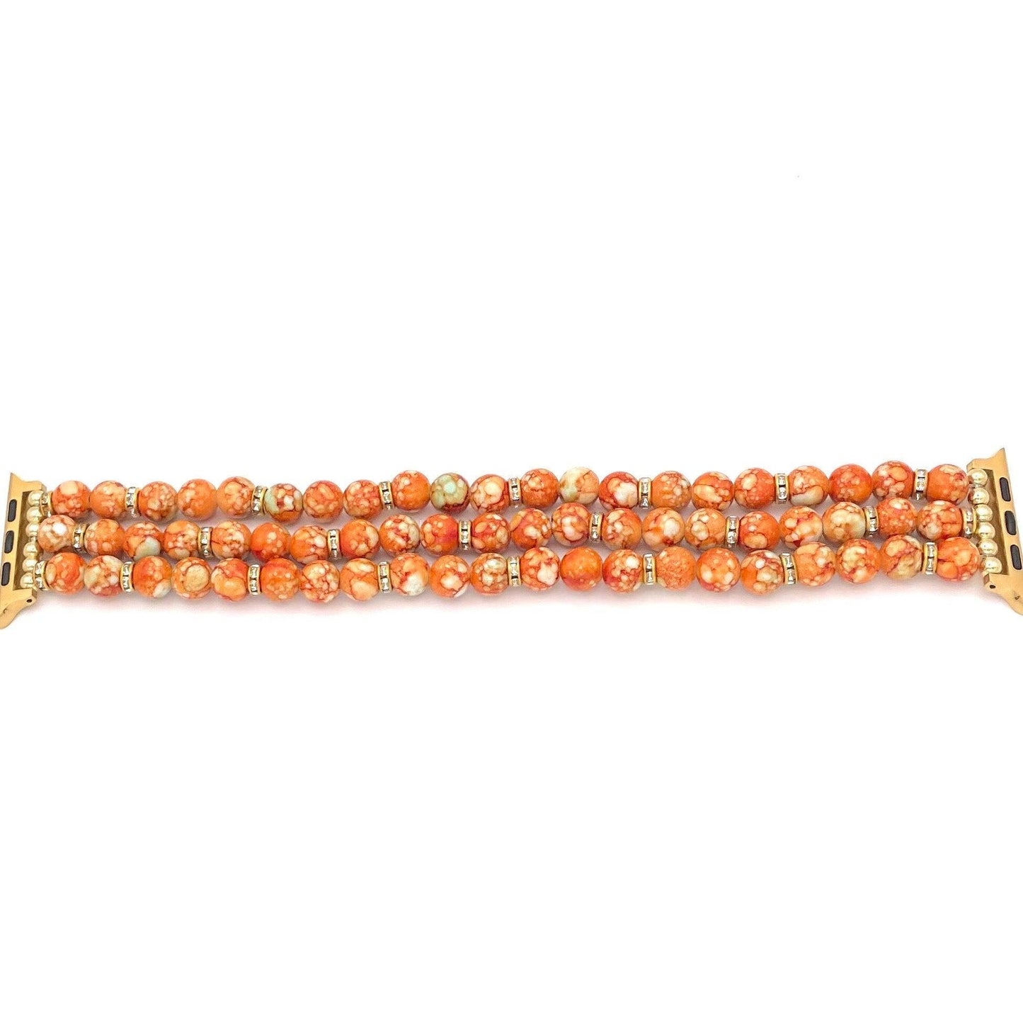 Custom Sized Burnt Orange Fall Color Watch Band Compatible with Apple Watch Made with Acrylic and Metal Rhinestone Beads