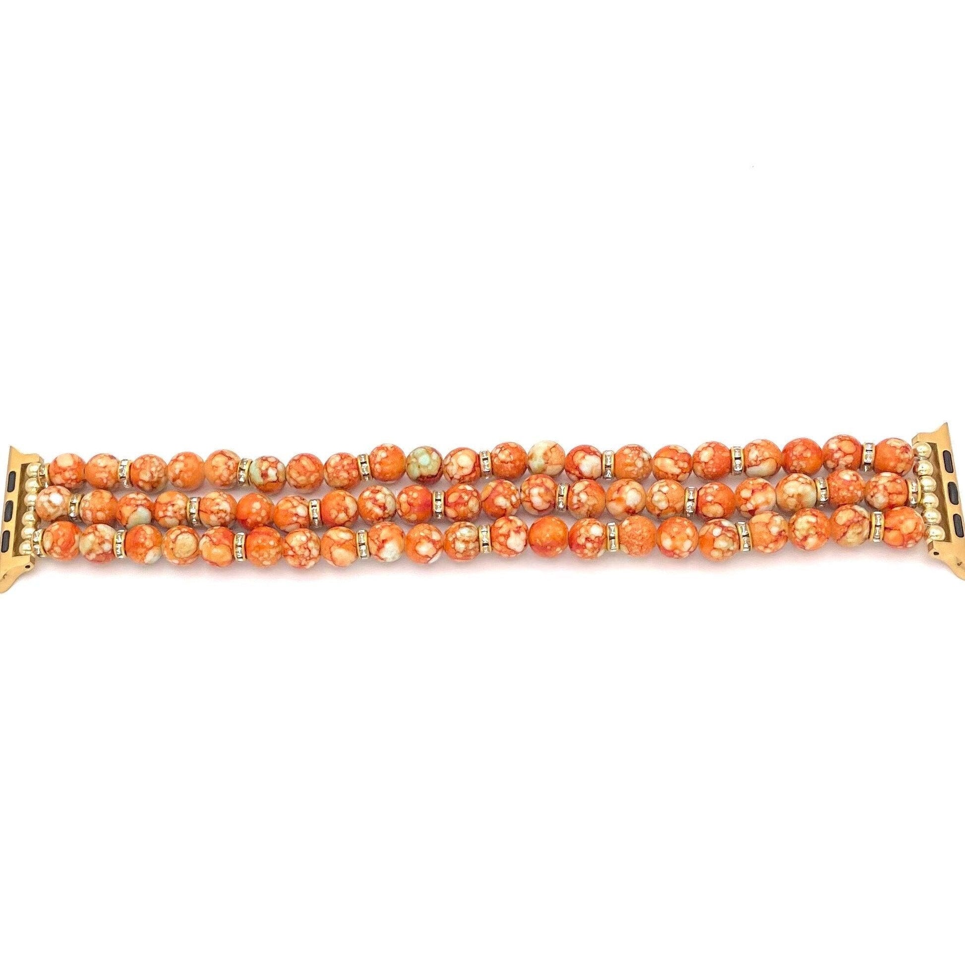 Custom Sized Burnt Orange Fall Color Watch Band Compatible with Apple Watch Made with Acrylic and Metal Rhinestone Beads