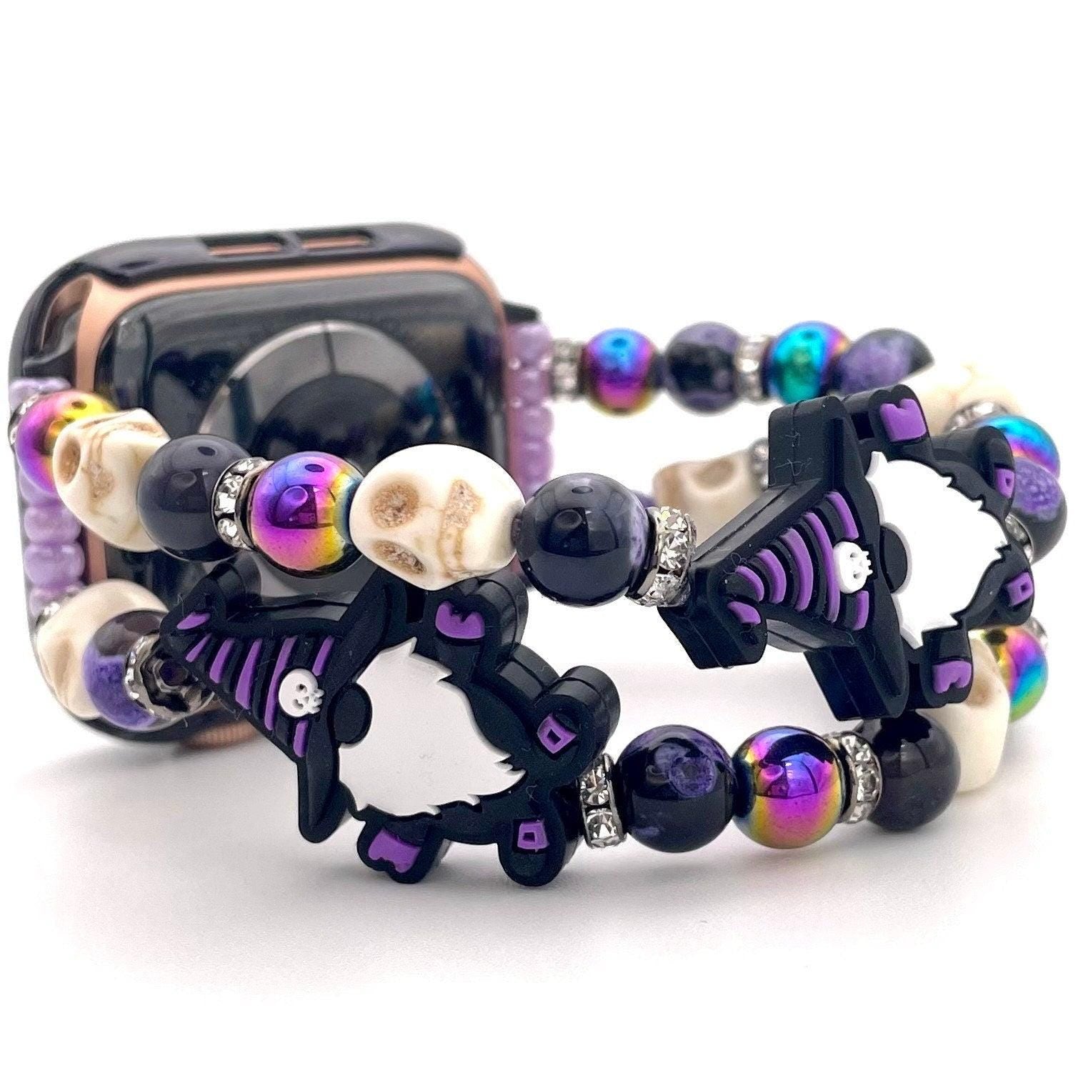 Halloween Spooky Gnomes and Skulls Watch Band Compatible with Apple Watch Made with Silicone Acrylic and Rhinestone Beads