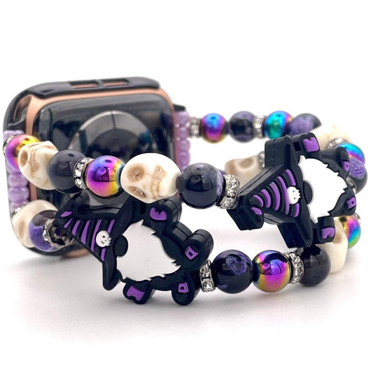 Halloween Spooky Gnomes and Skulls Watch Band Compatible with Apple Watch Made with Silicone Acrylic and Rhinestone Beads