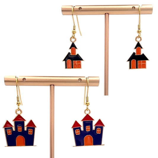 Halloween Hainted House Earrings Made with Gold Finished Stainless Steel Earring Hooks
