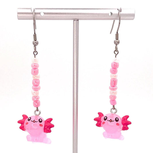 Handmade Axolotl Earrings with Stainless Steel Hooks for Sensitive Ears