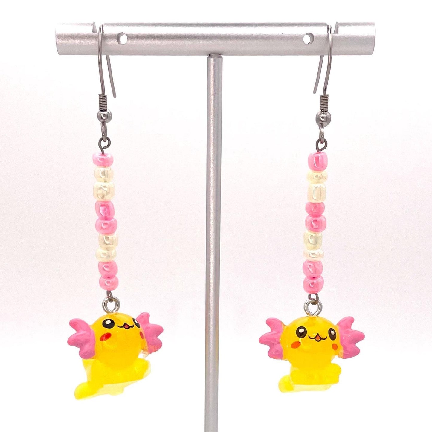 Handmade Axolotl Earrings with Stainless Steel Hooks for Sensitive Ears