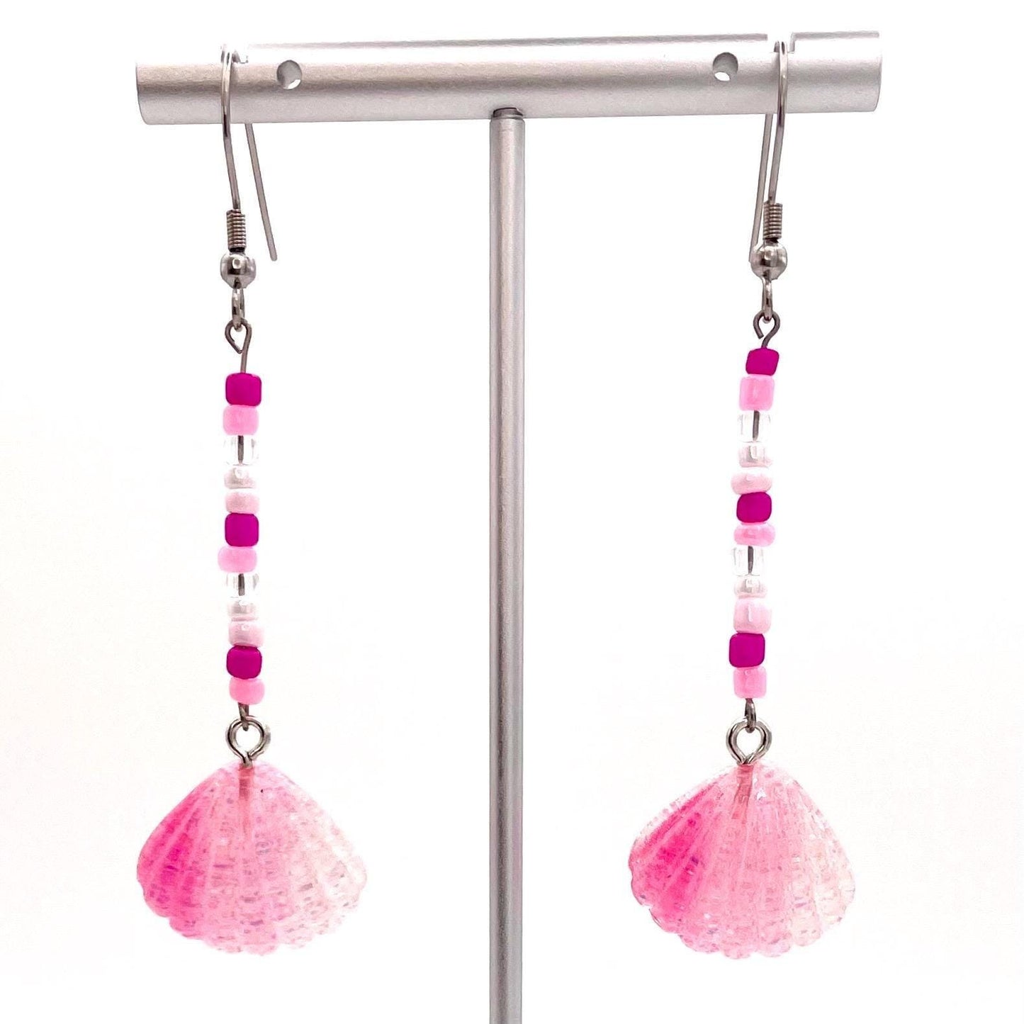 Beaded Seashell Earrings Made with Hypoallergenic Stainless Steel Hooks