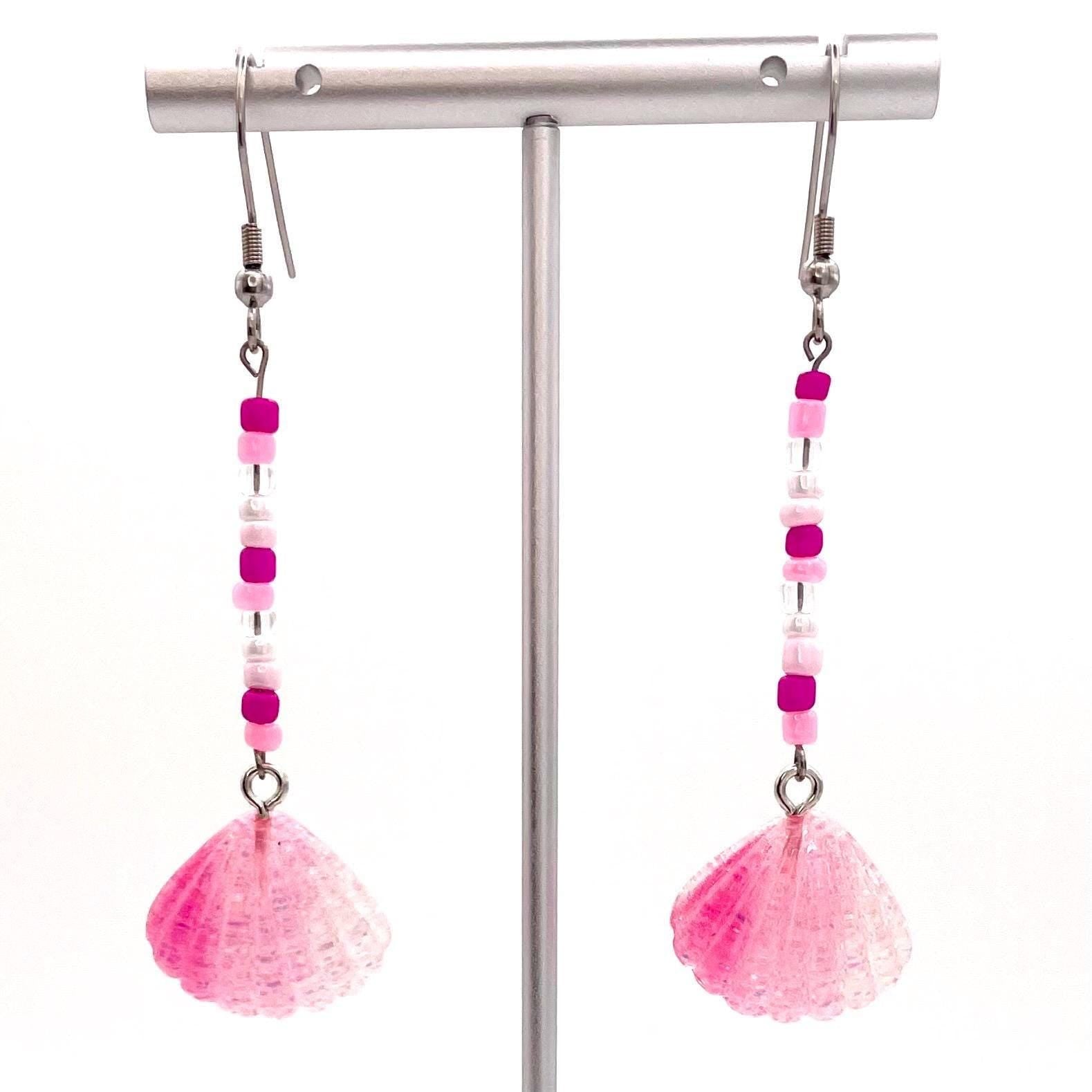 Beaded Seashell Earrings Made with Hypoallergenic Stainless Steel Hooks