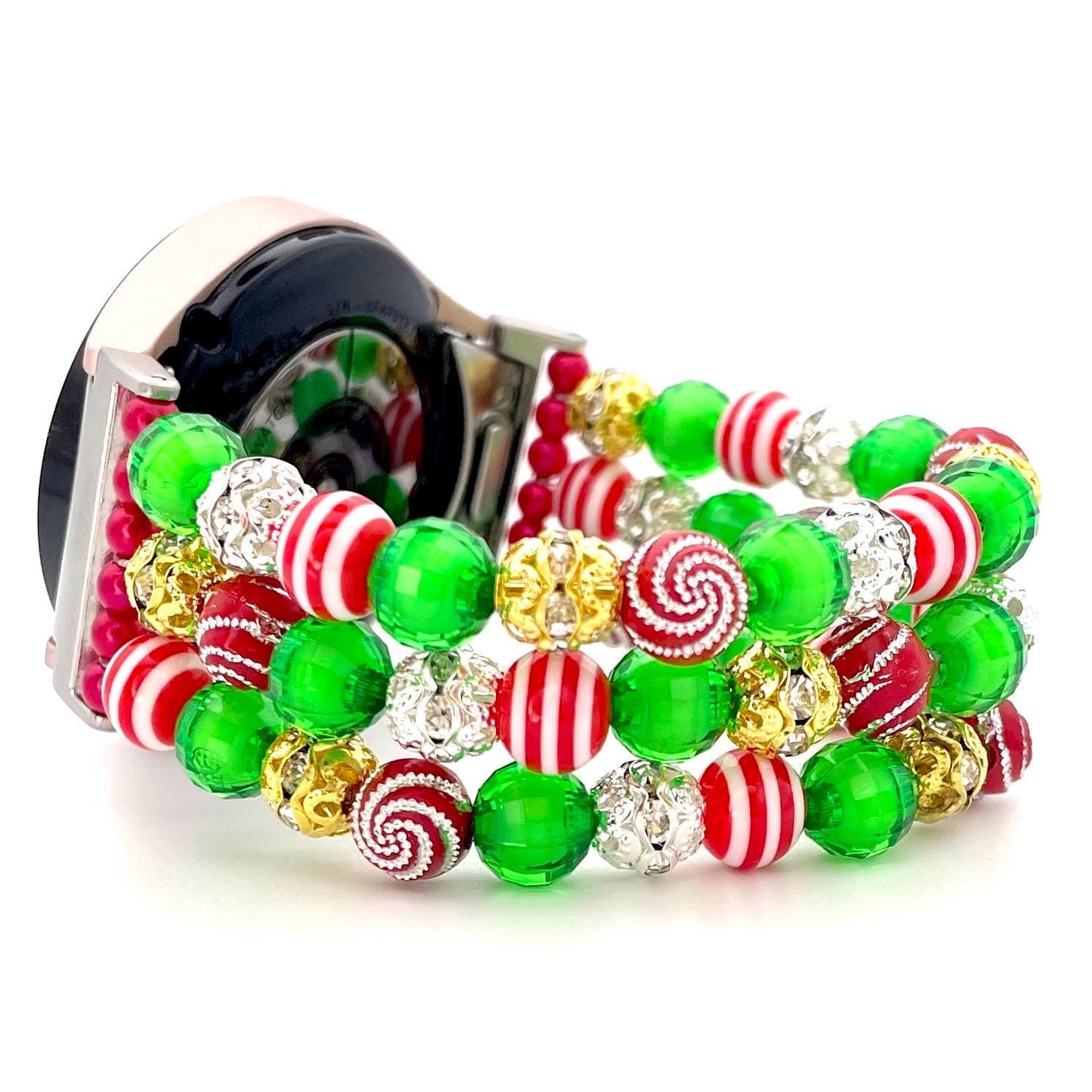 Christmas Watch Band Compatible with Apple Watch Made With Acrylic and Rhinestone Beads