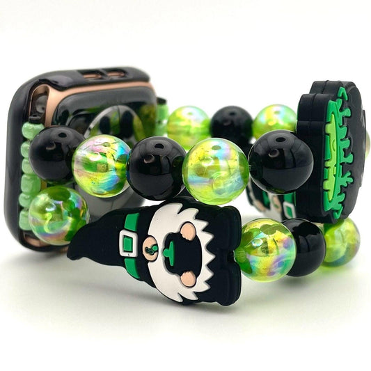 Halloween Chunky Gnomes and Cauldron Watch Band Compatible with Apple Watch Made with Silicone and Acrylic Beads