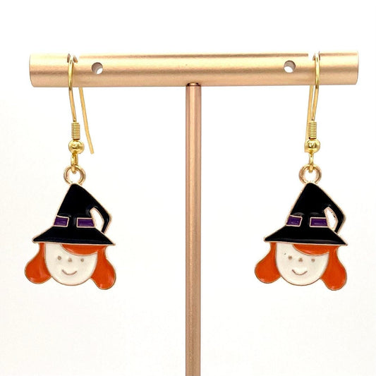 Halloween Witch Earrings Made with Gold Finished Stainless Steel Earring Hooks