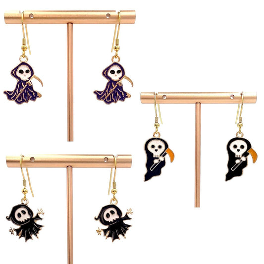 Grim Reaper Halloween Earrings Made with Gold Finished Stainless Steel Earring Hooks