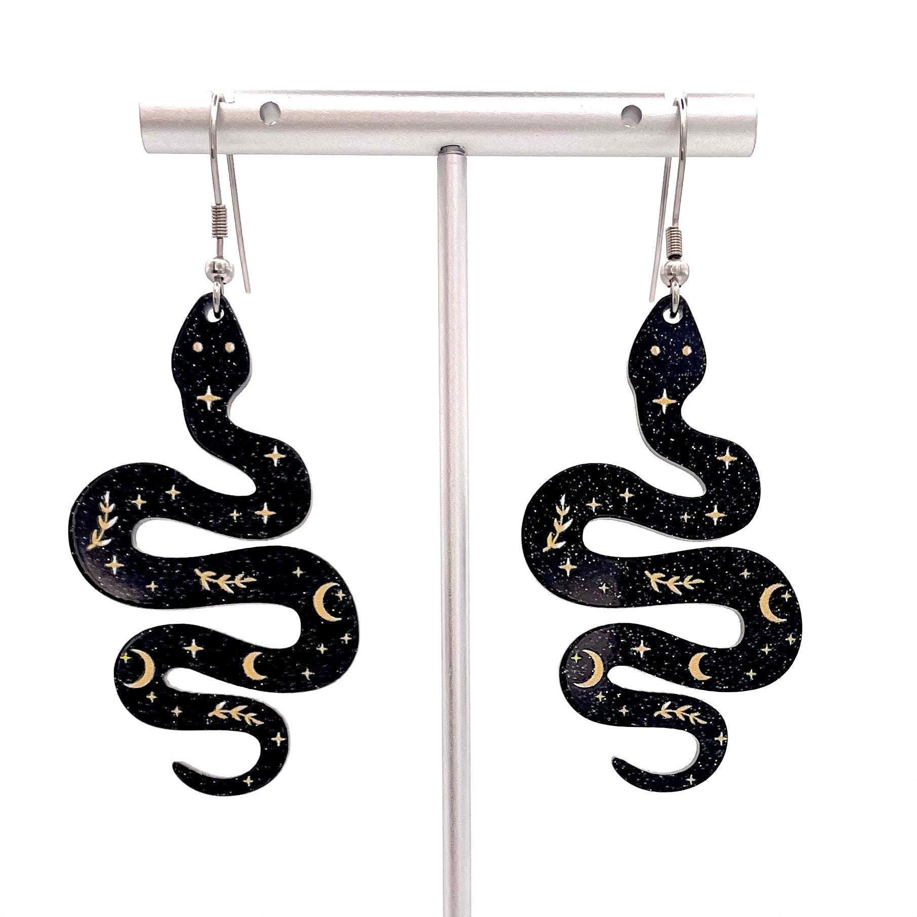 Snake Dangle Earrings Made with Hypoallergenic Stainless Steel Earring Hooks.