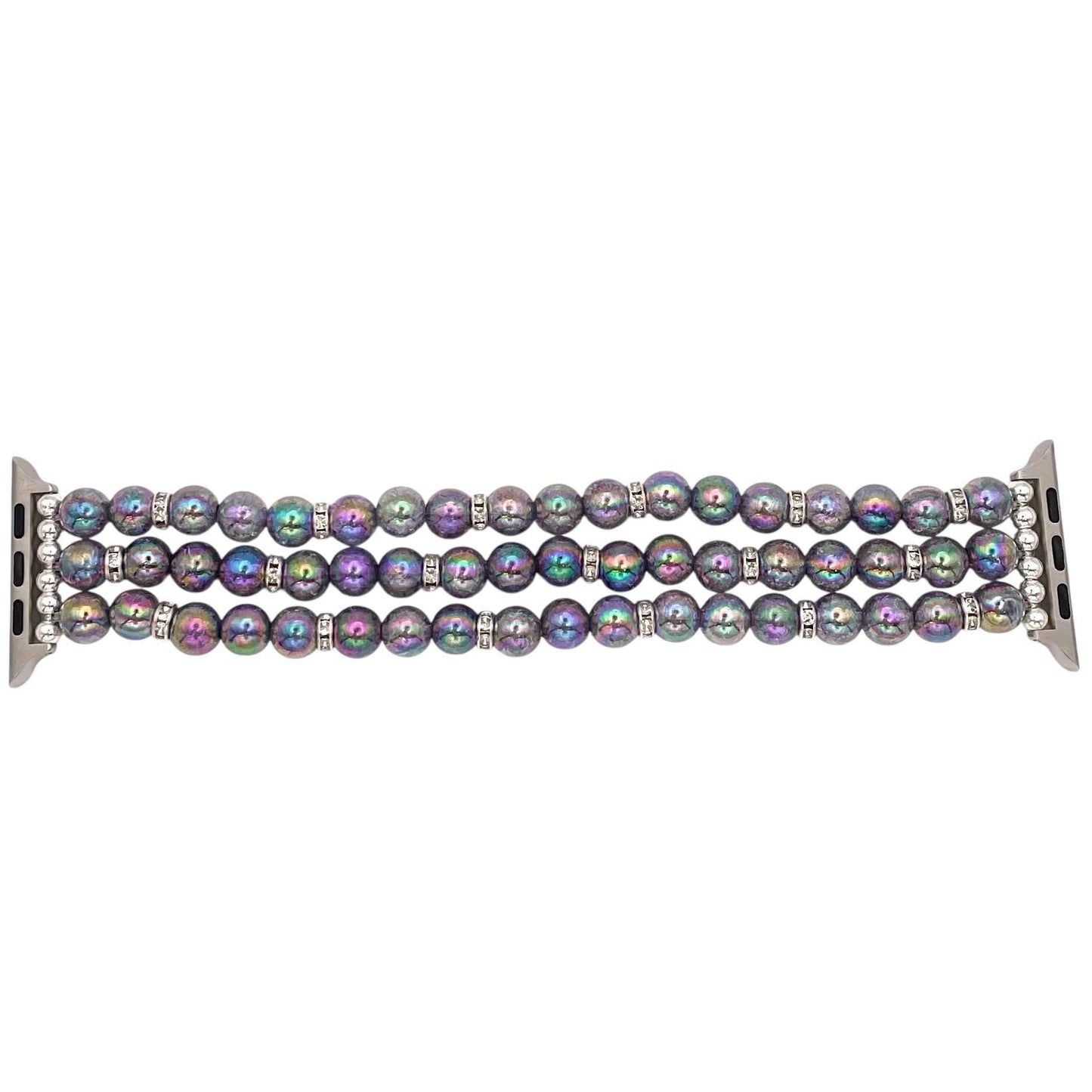 Silver Watch Band Compatible with Apple Watch Band with Custom Sizing! Made with Acrylic Imitation Hematite and Rhinestone Beads