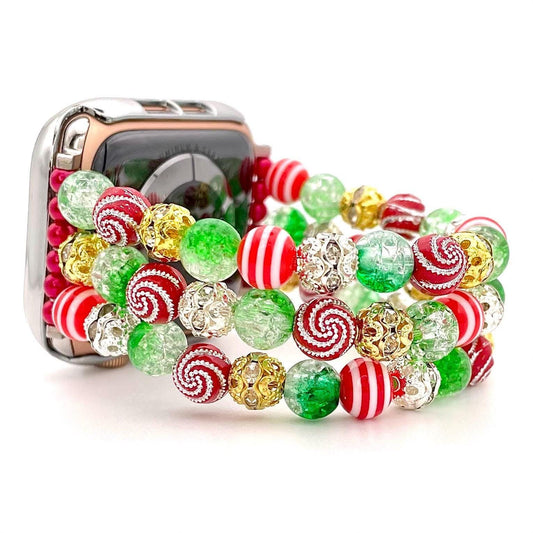Christmas Watch Band Compatible with Apple Watch Made With Acrylic and Rhinestone Beads