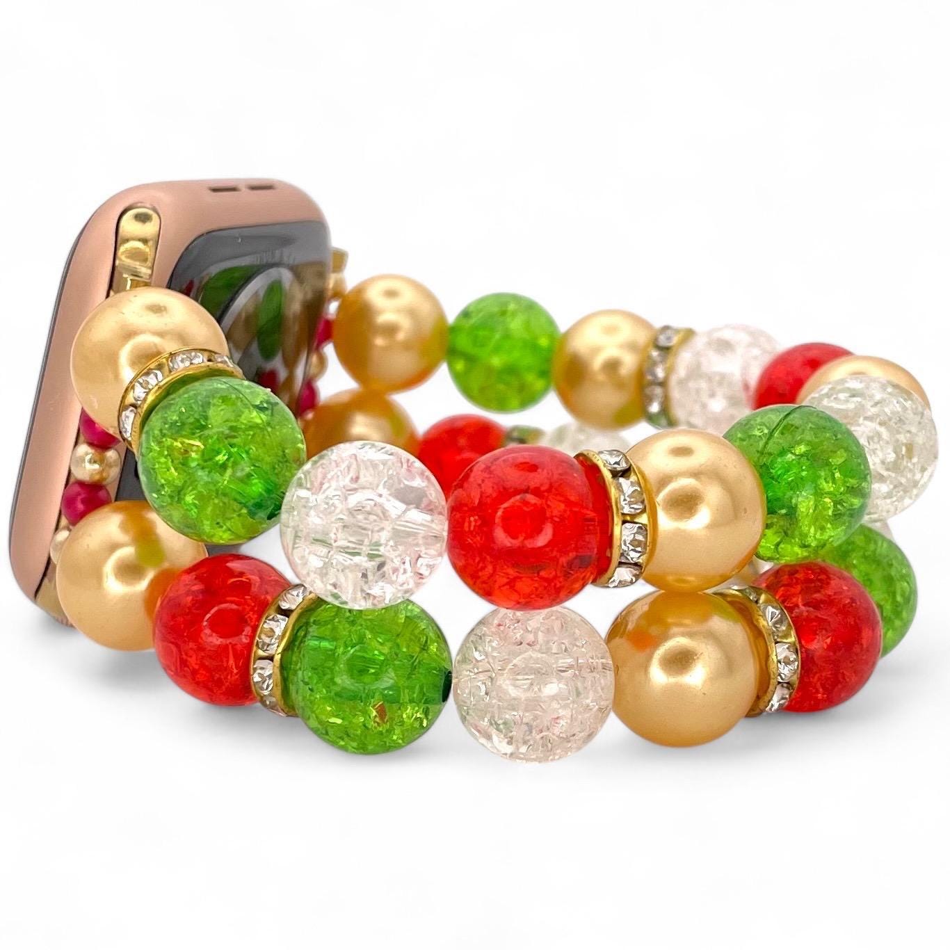 Festive Christmas Beaded Apple Watch Band - Holiday Jewelry for Smartwatches