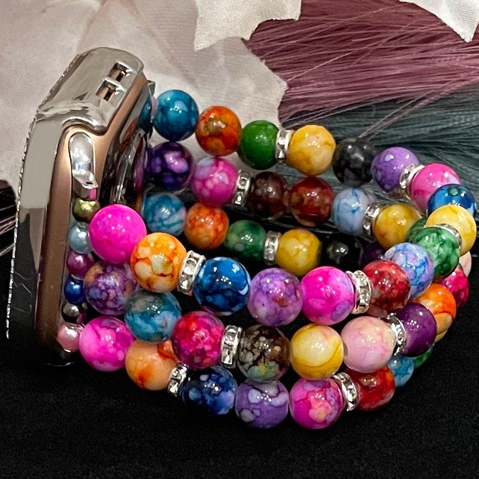 Bright Colorful Swirl Watch Band Compatible with Apple Watch Made With Acrylic and Rhinestone Beads