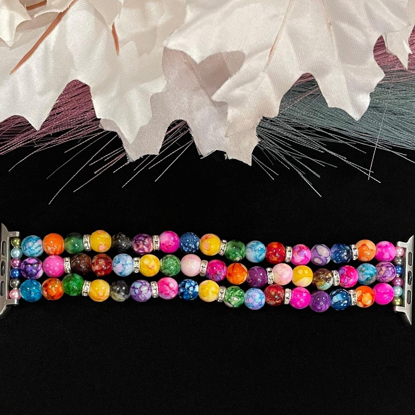 Bright Colorful Swirl Watch Band Compatible with Apple Watch Made With Acrylic and Rhinestone Beads