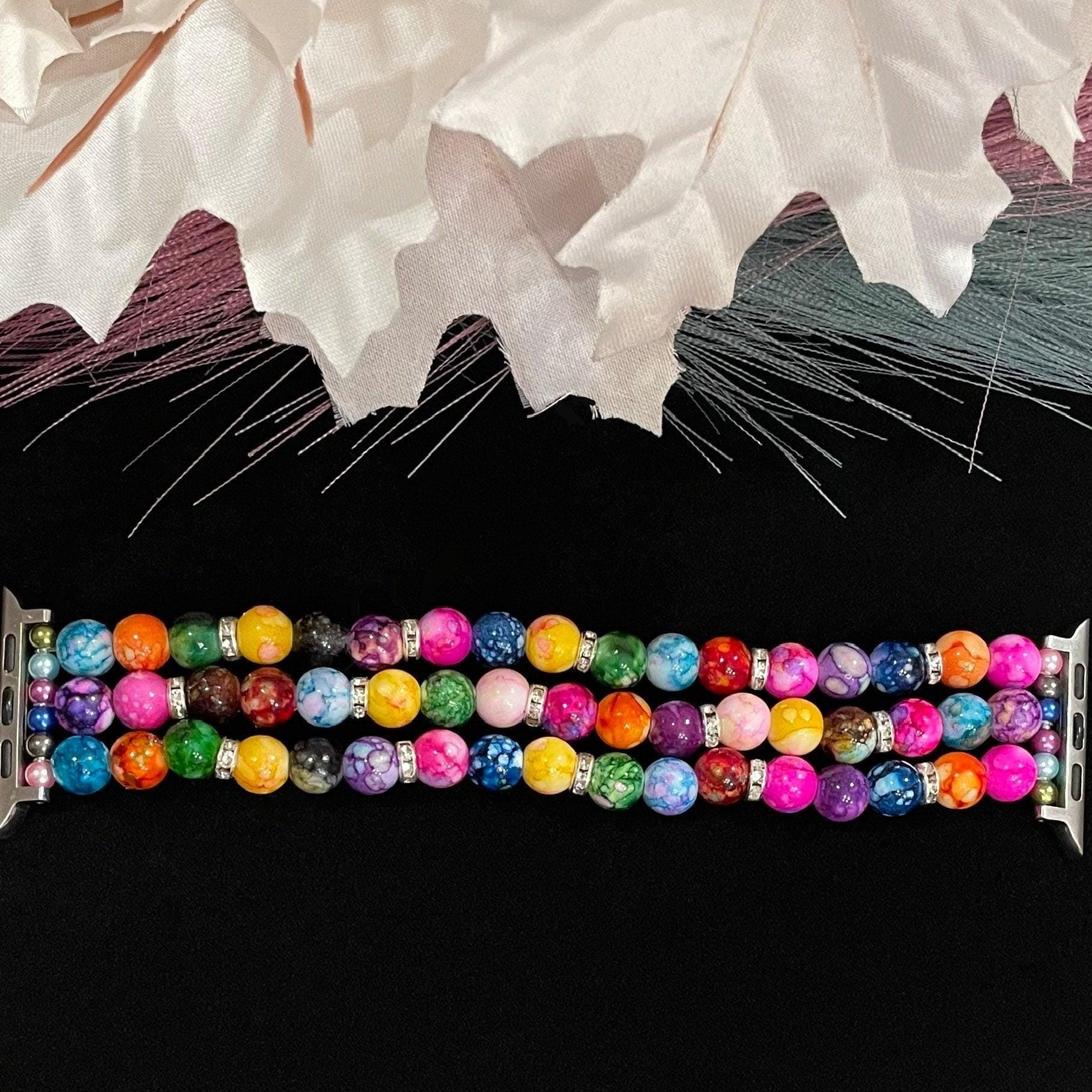 Bright Colorful Swirl Watch Band Compatible with Apple Watch Made With Acrylic and Rhinestone Beads