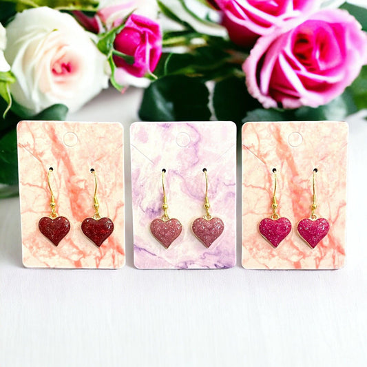 Shimmer Heart Charm Earrings Made with Gold Finished Stainless Steel Earring Hooks
