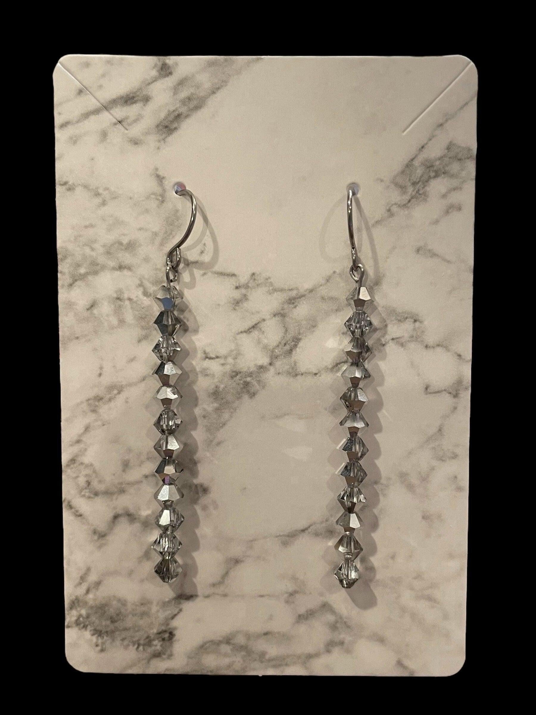Dainty Clear/Silver Dangle Earrings Made with Hypoallergenic Stainless Steel and Acrylic Beads