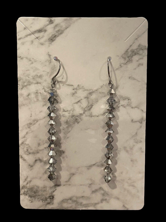 Dainty Clear/Silver Dangle Earrings Made with Hypoallergenic Stainless Steel and Acrylic Beads