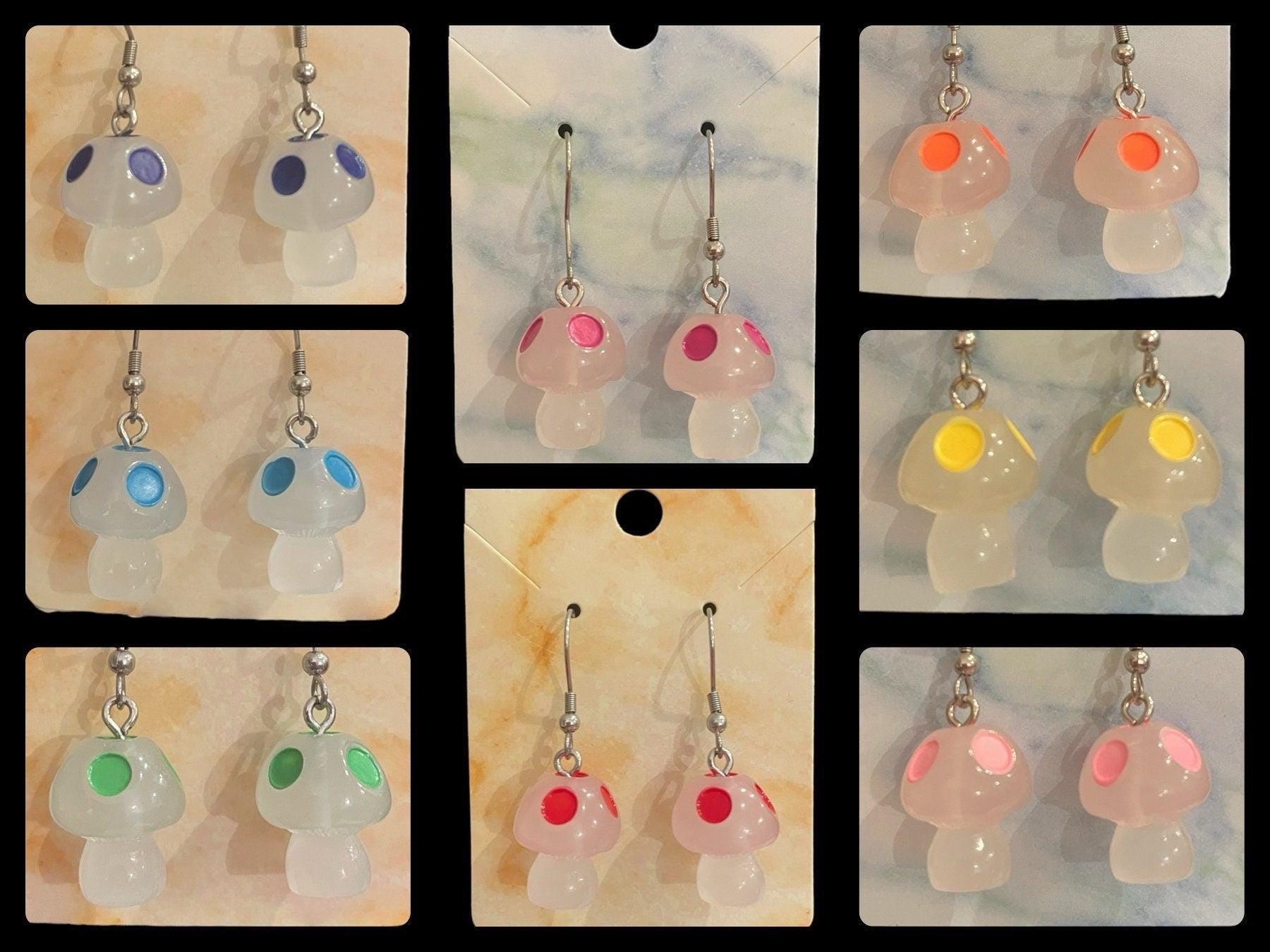 Glow in the Dark Mushroom Earrings Made with Hypoallergenic Stainless Steel Ear Wires