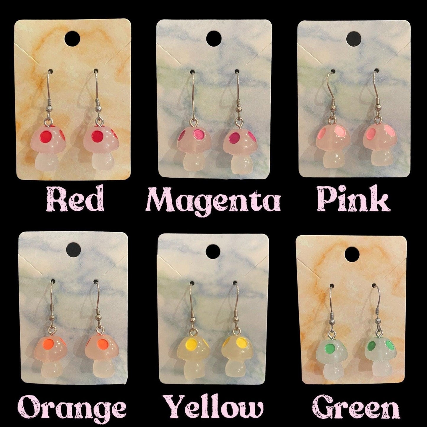 Glow in the Dark Mushroom Earrings Made with Hypoallergenic Stainless Steel Ear Wires