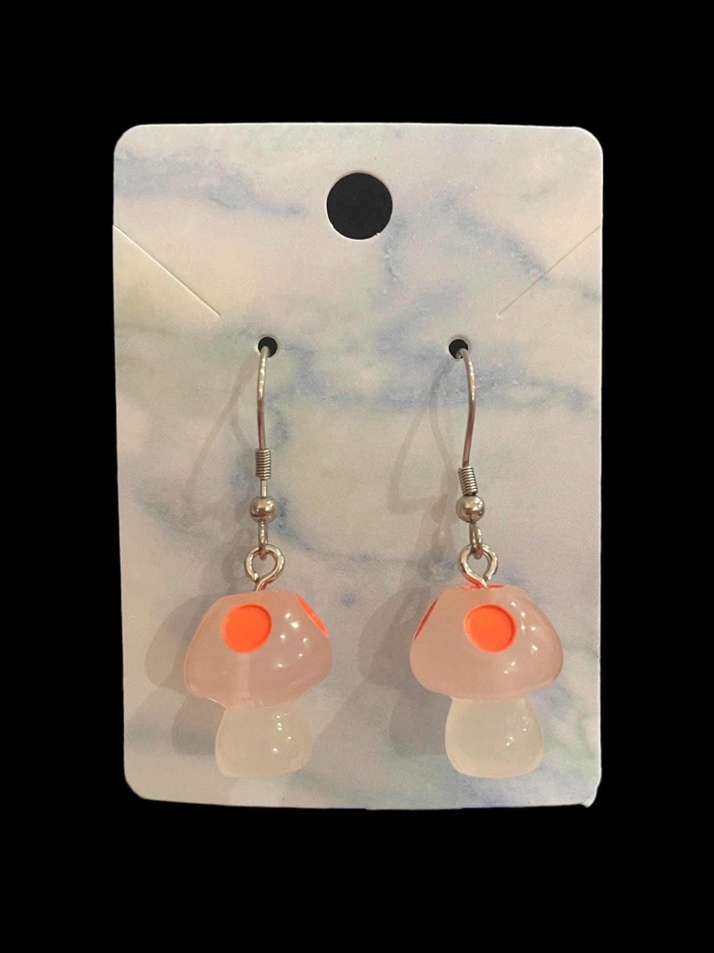 Glow in the Dark Mushroom Earrings Made with Hypoallergenic Stainless Steel Ear Wires