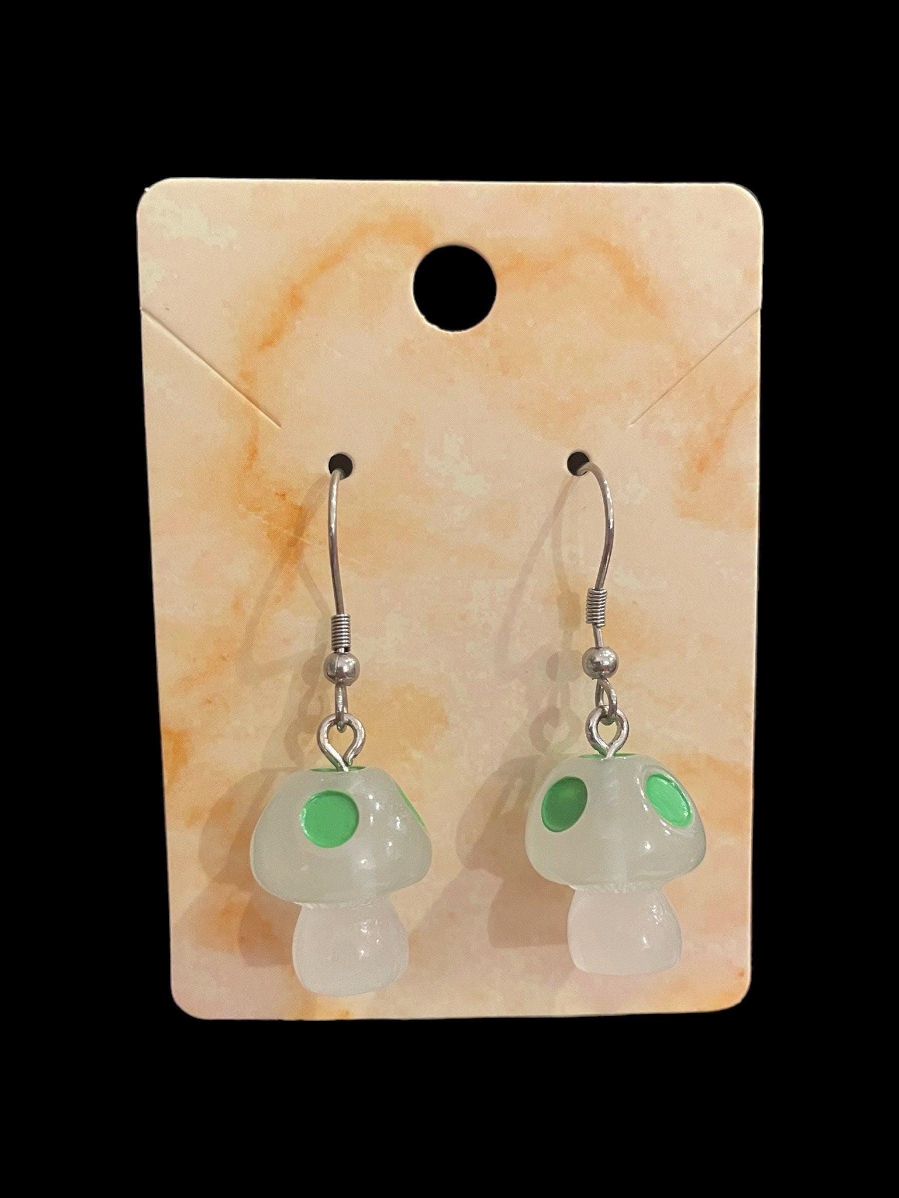 Glow in the Dark Mushroom Earrings Made with Hypoallergenic Stainless Steel Ear Wires