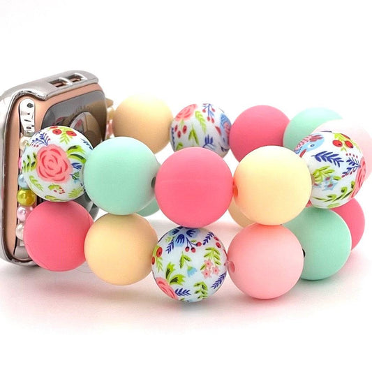 Pastel Summer Chunky Large Bead Watch Band Compatible with Apple Watch Made With 15mm Silicone Beads