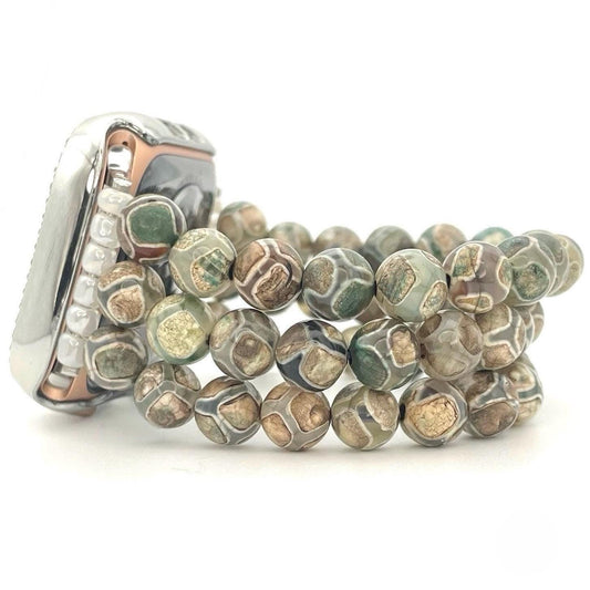 Handmade Custom Apple/Samsung Watch Band with Tibetan Dzi Stone Beads – Unique, Spiritual Design