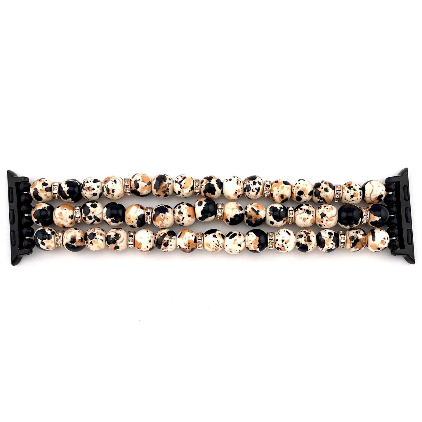 Calico Turquoise Beaded Watch Band - Speckled Natural Stone with Black, Tan & Cream – Stretchy Bracelet Band for Apple / Samsung Watches