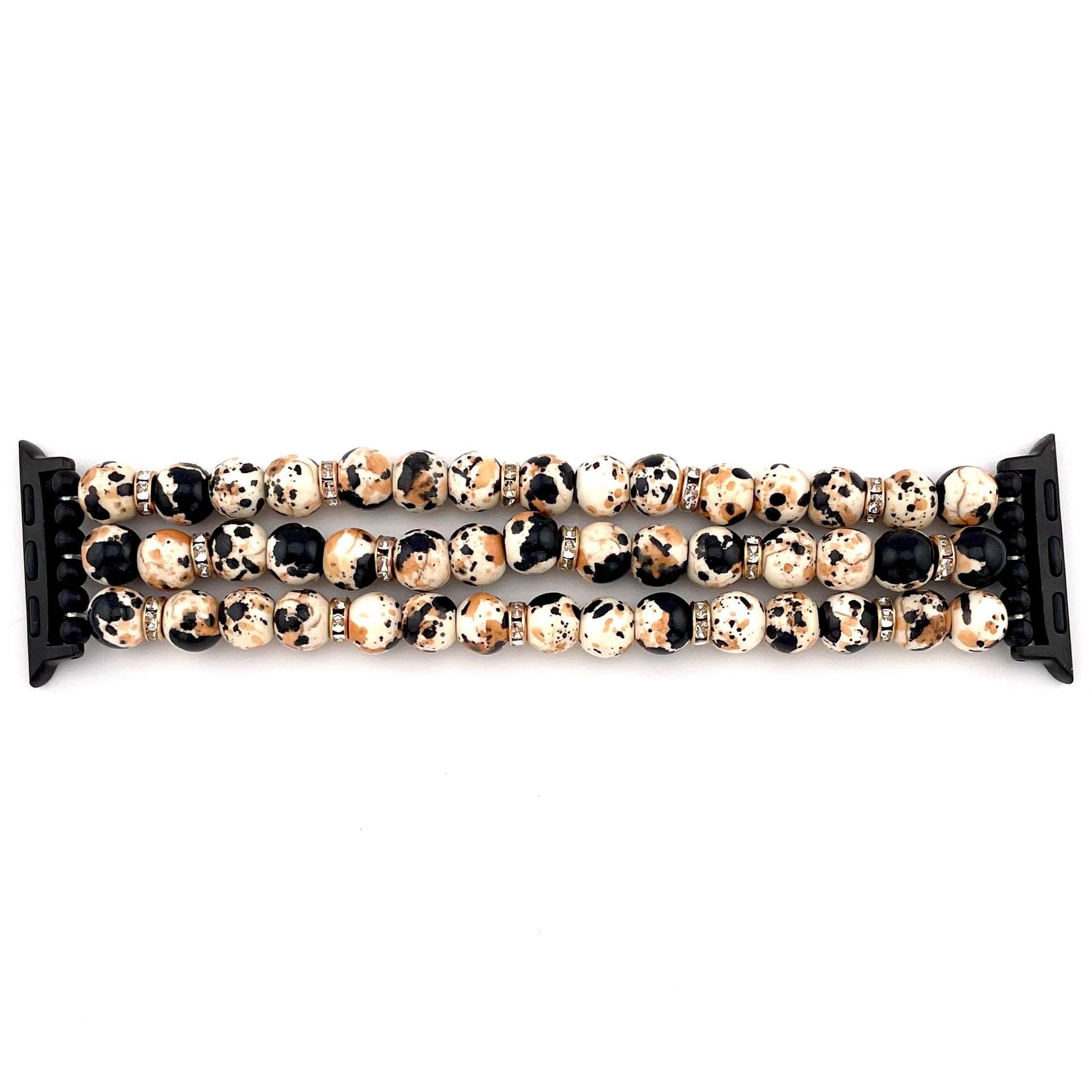 Calico Turquoise Beaded Watch Band - Speckled Natural Stone with Black, Tan & Cream – Stretchy Bracelet Band for Apple / Samsung Watches