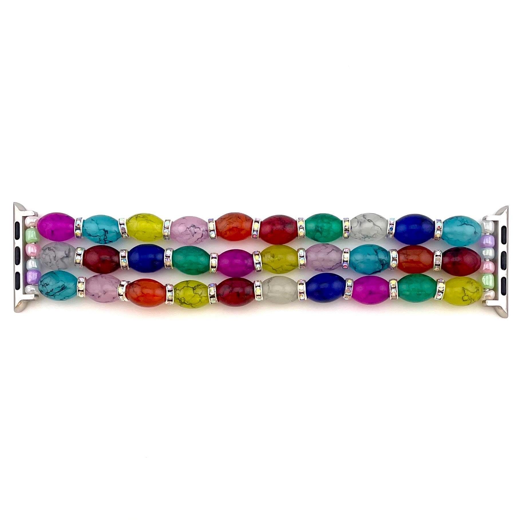 Easter Rainbow Glass Beaded Watch Band – Stretch Apple & Samsung Galaxy Watch Bracelet