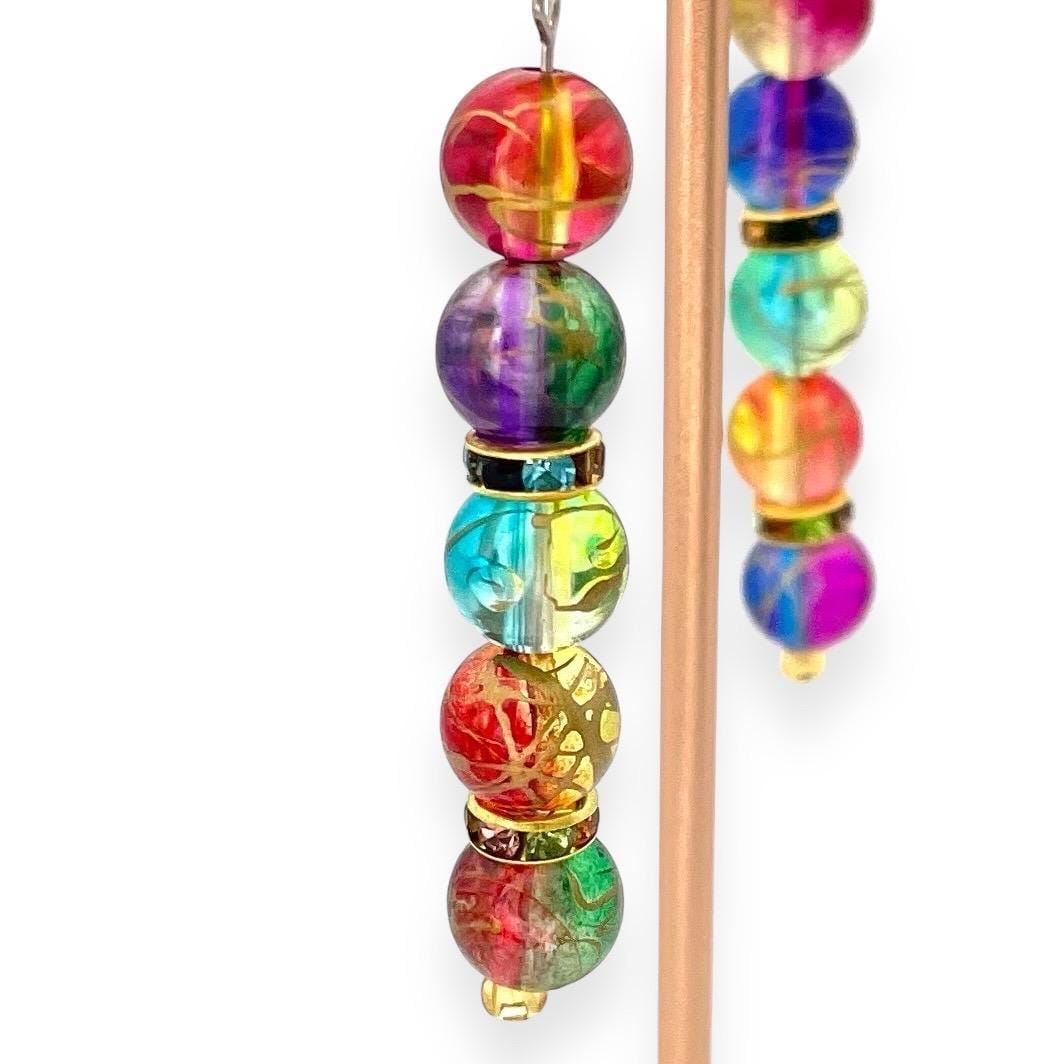 Vibrant Rainbow Swirl Beaded Dangle Earrings - Colorful Handmade Jewelry for Women