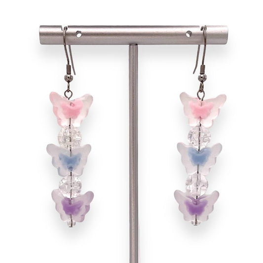 Butterfly Dangle Earrings - Pink, Blue, and Purple Beaded Earrings - Lightweight Acrylic Butterfly Jewelry - Handmade Gift for Her