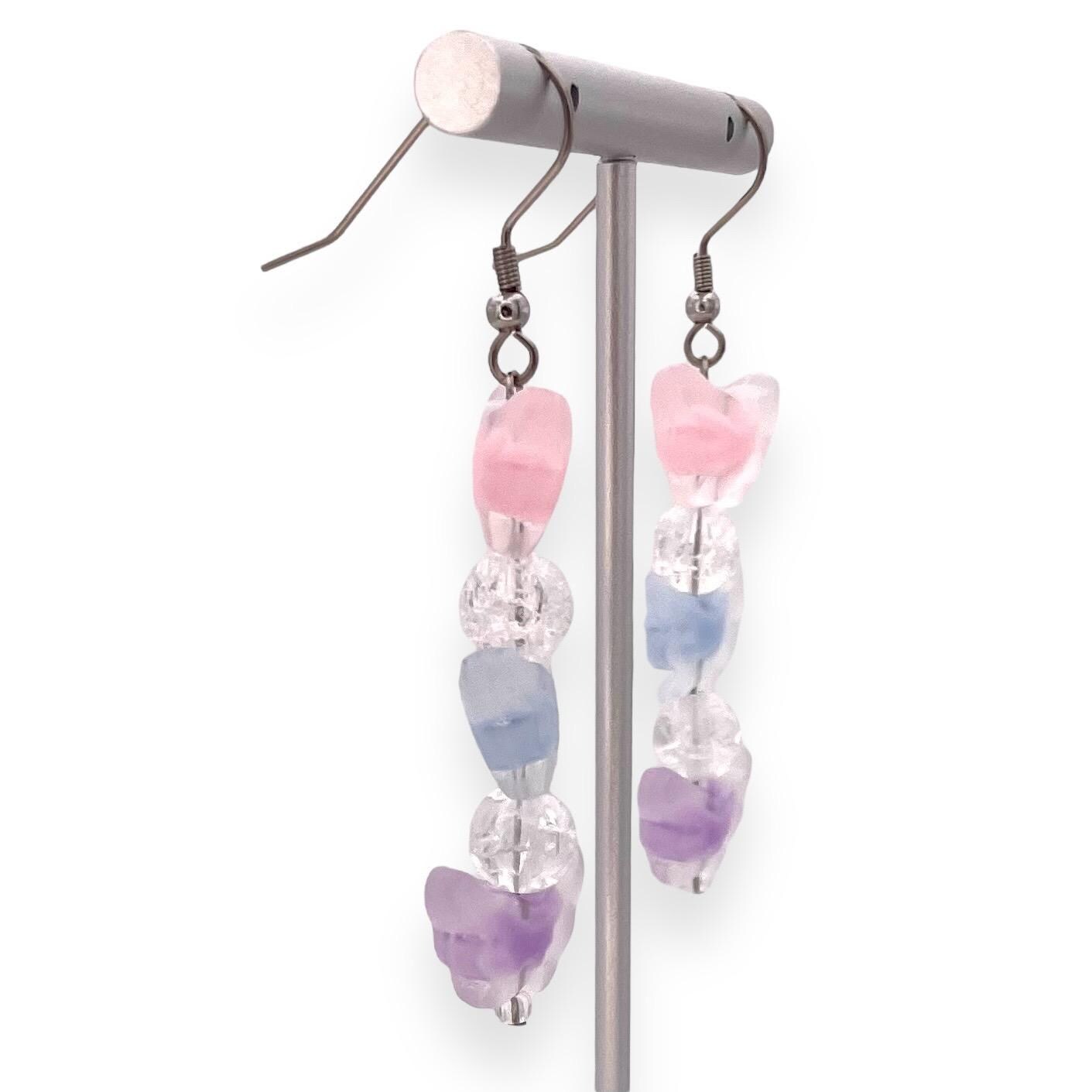 Butterfly Dangle Earrings - Pink, Blue, and Purple Beaded Earrings - Lightweight Acrylic Butterfly Jewelry - Handmade Gift for Her