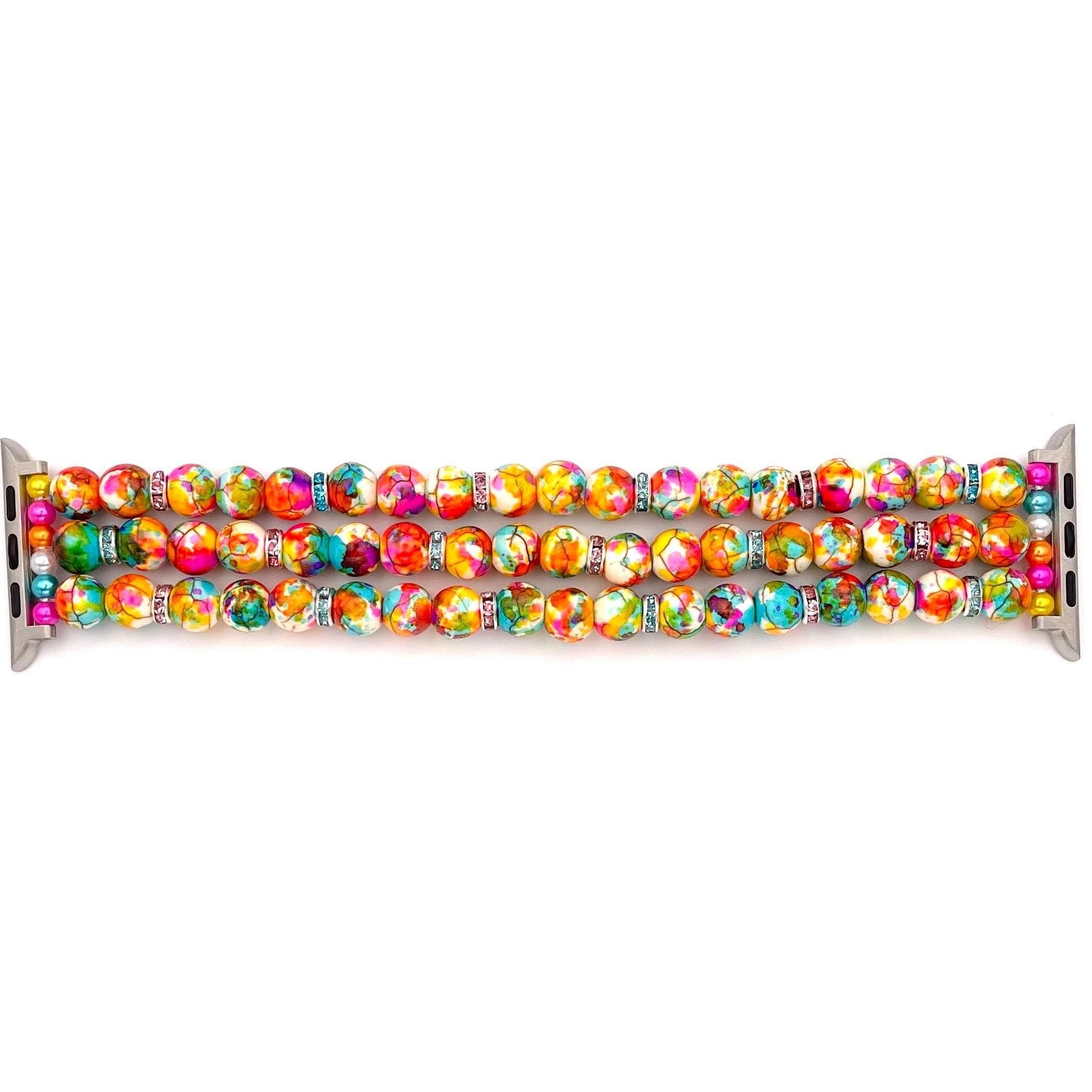 Multicolor Turquoise Beaded Apple Watch Band - Stretch Bracelet Design - Vibrant Jewelry Accessory