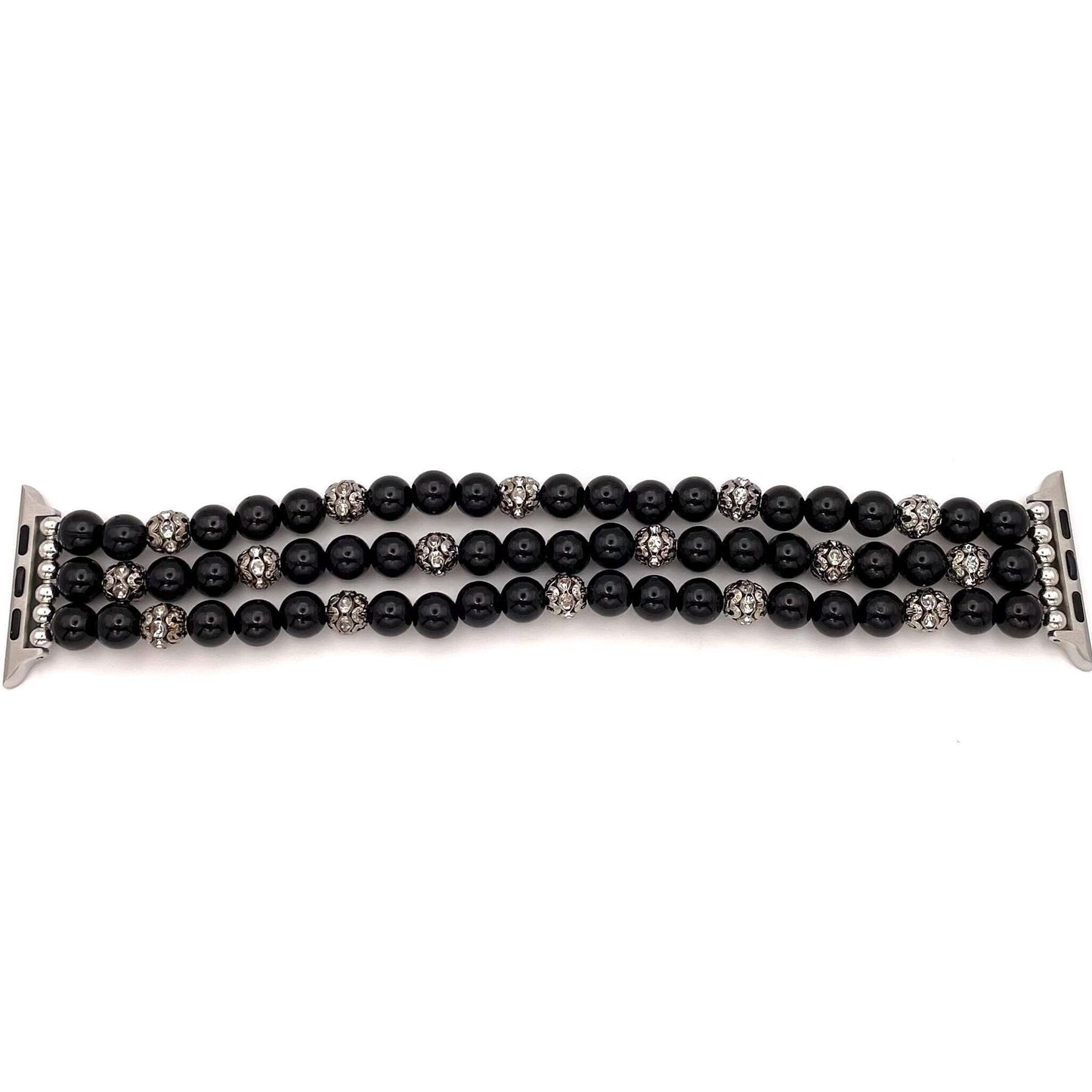 Black Watch Band Compatible with Apple Watch Made with Imitation Pearls and Rhinestone Beads. Custom Sizing!