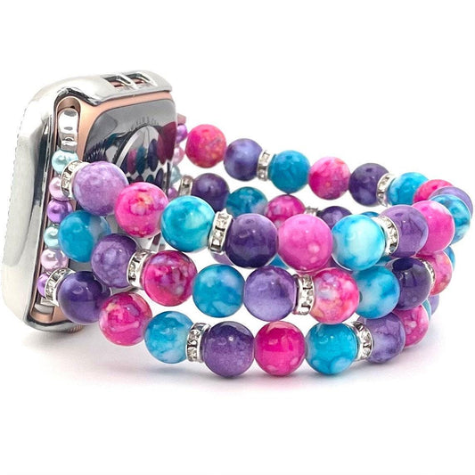 Carribean Themed Watch Band Compatible with Apple Watch Made with Acrylic and Rhinestone Beads, Custom Sizing!
