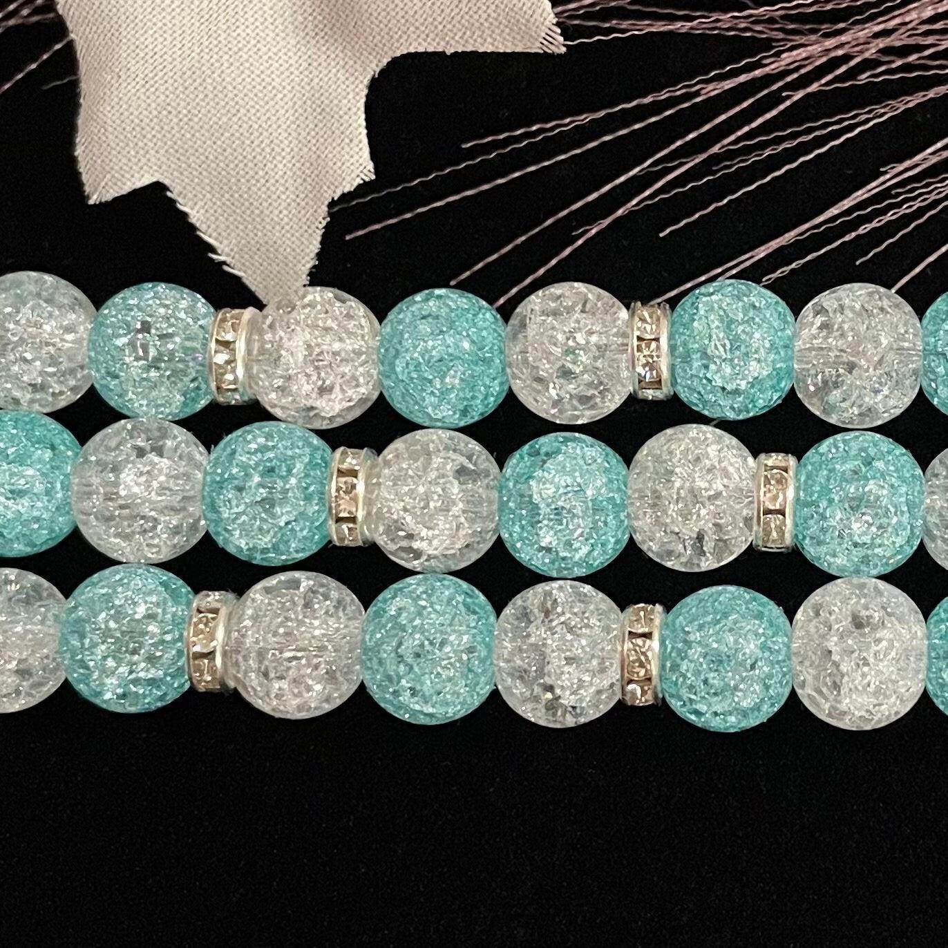Blue and White Watch Band Compatible with Apple Watch with Glass Crackle Glass Crystal Beads