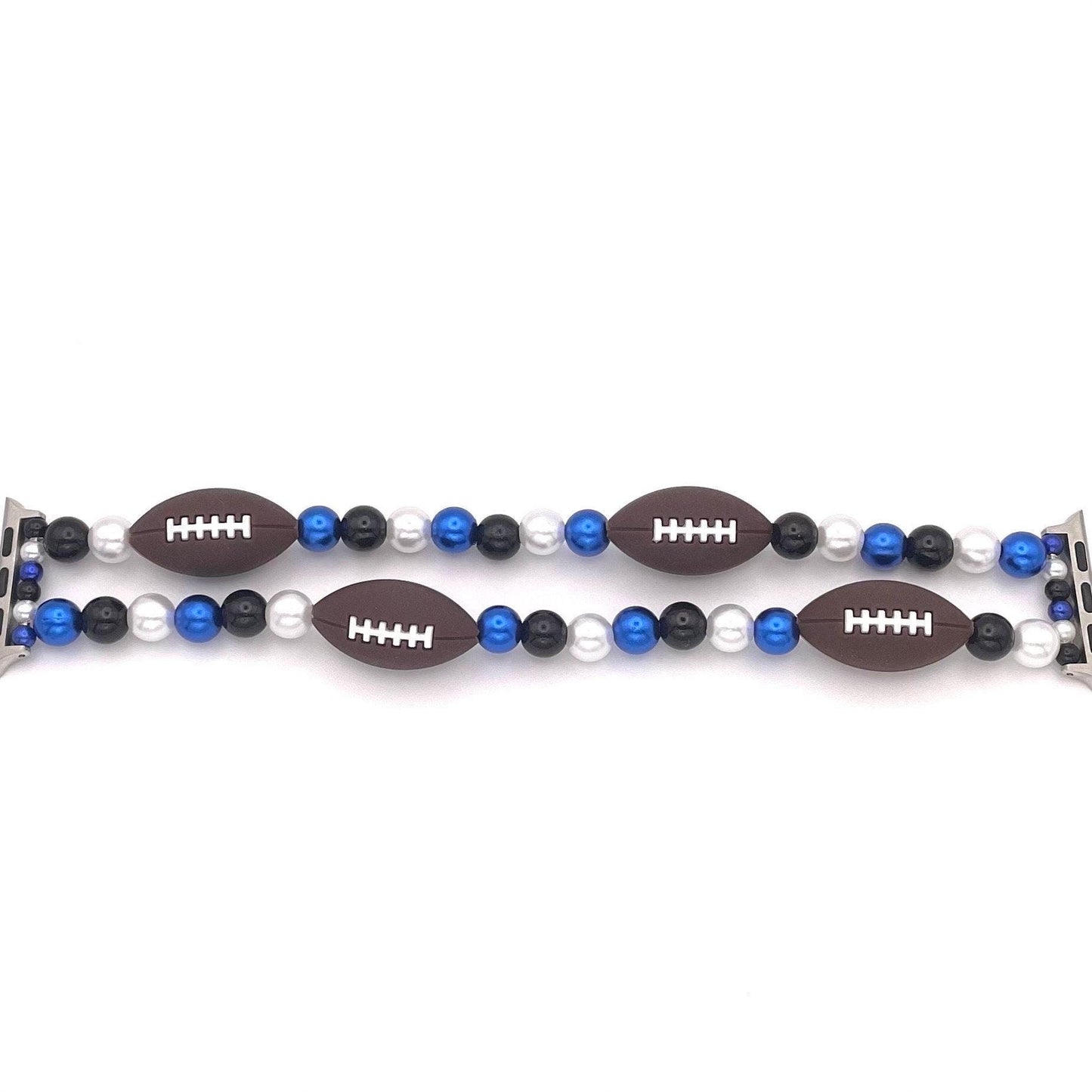 Custom Colored Football Watch Band Compatible with Apple Watch with Silicone Football and Imitation Pearls, Customizable For Team Colors!