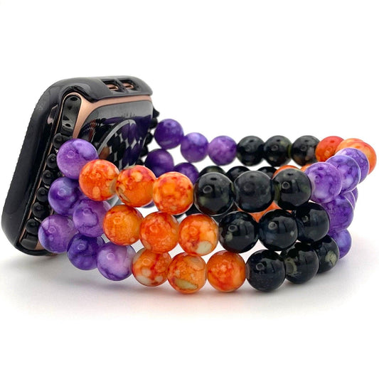 Colorful Halloween Watch Band Compatible with Apple Watch Made with Orange Black and Purple Acrylic Beads