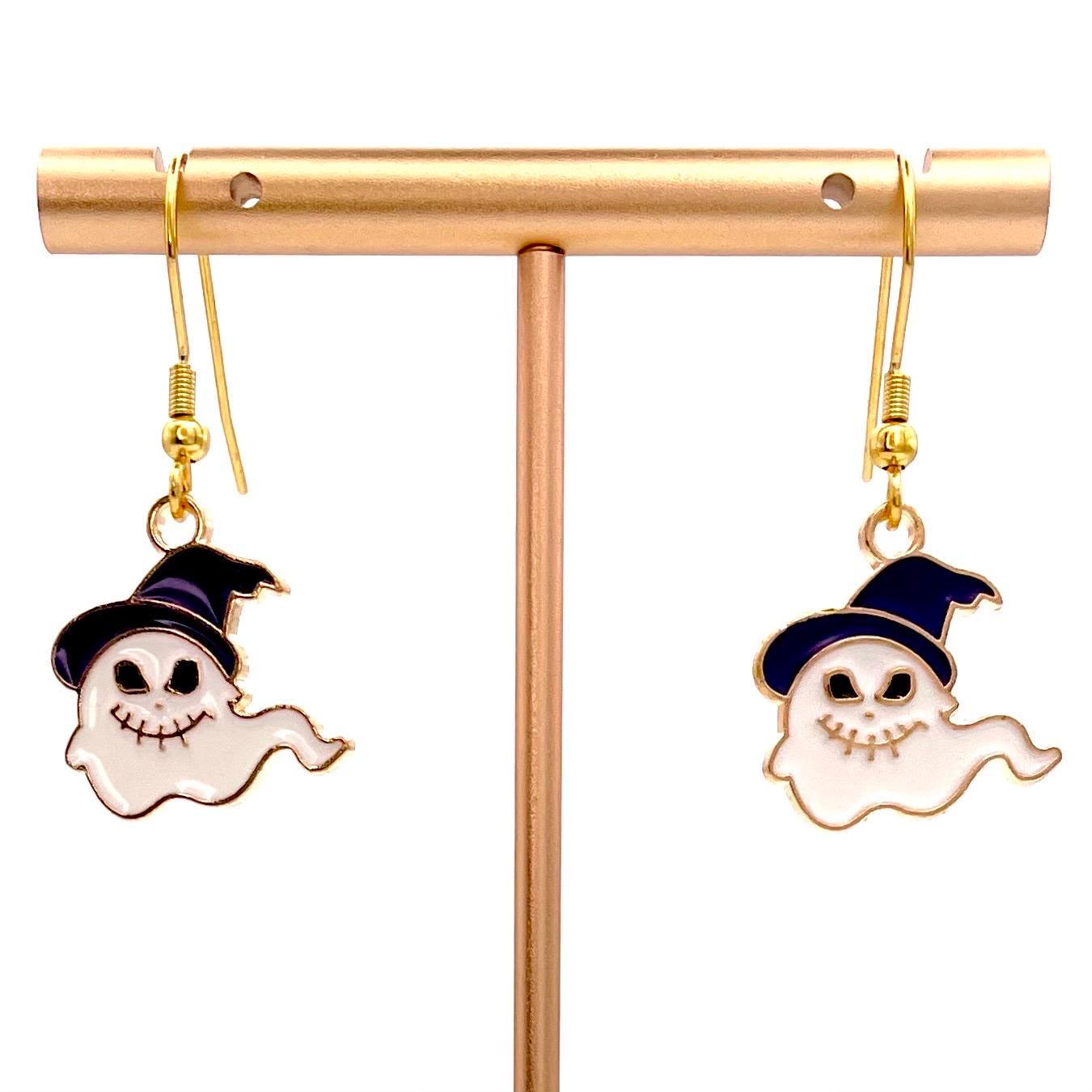 Cute Halloween Ghost Earrings Made with Gold Finished Stainless Steel Earring Hooks